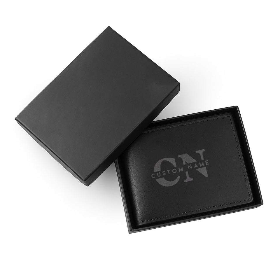Personalized Custom Leather Wallet – Name & Logo (Black)